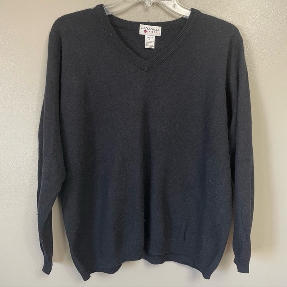 Vintage Spiegel Reflections Black V-Neck Sweater wool and cashmere blend Large - Picture 1 of 8